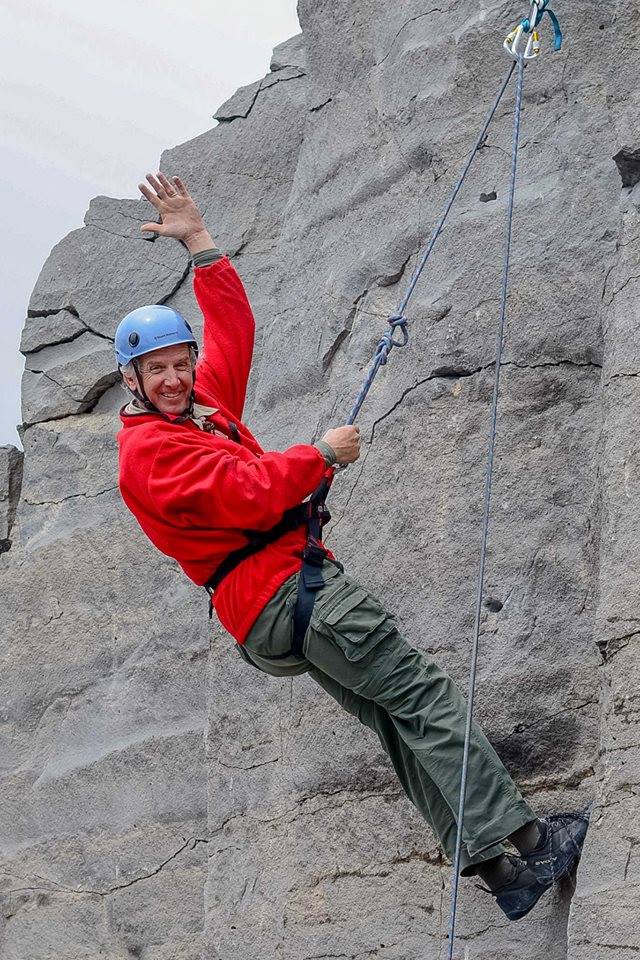 Adult 3rd place: Tina O'Donnell. Tom Gregory rock climbing at Mountain Valley District's Spring Camporee south of Livingston.