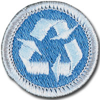 Environmental science merit badge for Boy Scouts, featuring recycling symbol