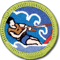 Water sports merit badge for Boy Scouts, featuring water ski