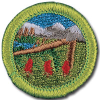 Wilderness survival merit badge for Boy Scouts, featuring shelter in trees